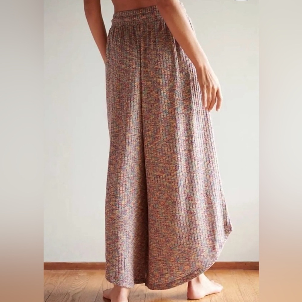 Daily Practice Anthropologie Multicolor Wide Leg Ribbed Flounce Pants XSP - Picture 2 of 9